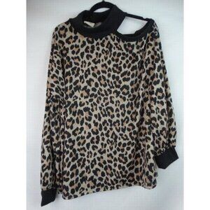 Bibi Women's Top Size XL Leopard Print Open Cold Shoulder Long Sleeve Shirt